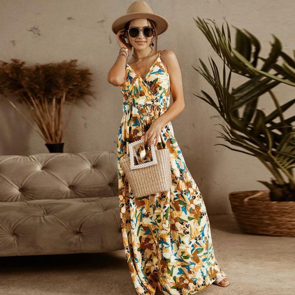 women's swimwear 2021 summer slim v-neck floral dress with halter bohemian beach, White;black
women's swimwear 2021 summer slim v-neck floral dress with halter bohemian beach, White;black