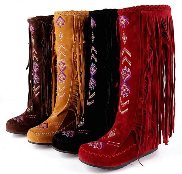 boots women knee high flat tassel fringe ethnic native embroidery shoes, Black
boots women knee high flat tassel fringe ethnic native embroidery shoes, Black