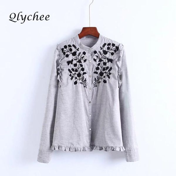women's blouses & shirts qlychee floral embroidery ruffle blouse shirt women crew neck long sleeve female slim sweet for ladies, White
women's blouses & shirts qlychee floral embroidery ruffle blouse shirt women crew neck long sleeve female slim sweet for ladies, White