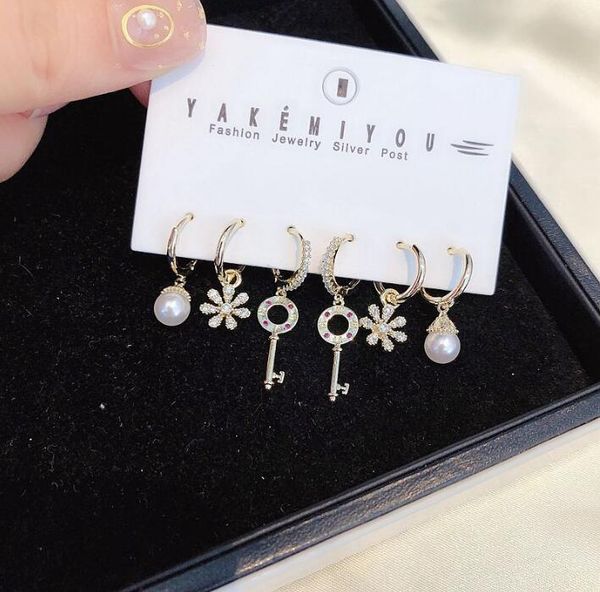 dangle & chandelier high-quality three-pair ear buckle combination korean style simple temperament pearl key flower earrings, Silver
dangle & chandelier high-quality three-pair ear buckle combination korean style simple temperament pearl key flower earrings, Silver