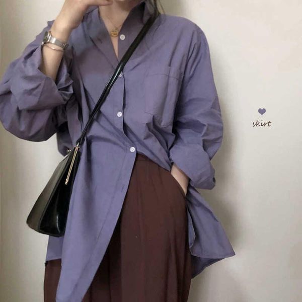 women's blouses & shirts lazy wind loose casual long sleeve purple shirt korean spring medium bf coat, White
women's blouses & shirts lazy wind loose casual long sleeve purple shirt korean spring medium bf coat, White