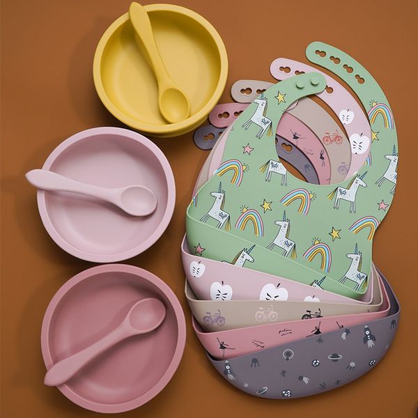 food grade adjustable silicone baby bib soft saliva towel feeding training silicone tollder plate spoon for children.
food grade adjustable silicone baby bib soft saliva towel feeding training silicone tollder plate spoon for children.