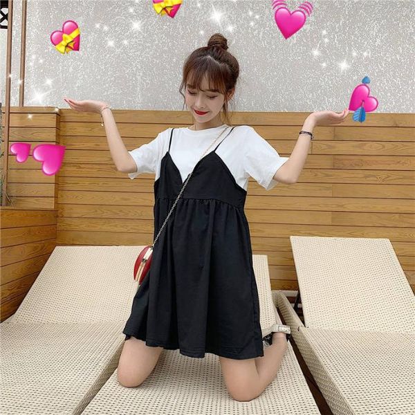 maternity dresses clothes dress loose waist women's large size girl's summer wear belly covering mock, White
maternity dresses clothes dress loose waist women's large size girl's summer wear belly covering mock, White