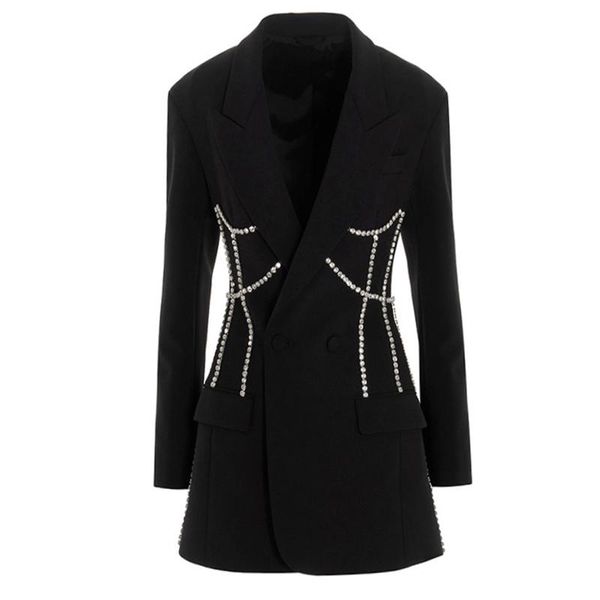 women's suits & blazers women double breasted long blazer spring autumn diamonds chain loose casual jacket, White;black
women's suits & blazers women double breasted long blazer spring autumn diamonds chain loose casual jacket, White;black