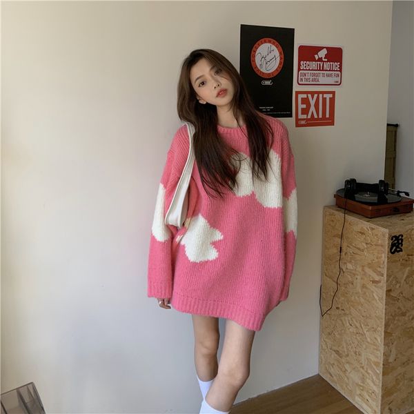 2021 new autumn winter sweet long-sleeved women's loose and thin knitted color-block jacquard round neck sweater dm6n, White;black
2021 new autumn winter sweet long-sleeved women's loose and thin knitted color-block jacquard round neck sweater dm6n, White;black