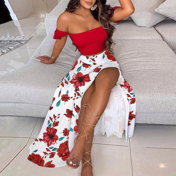 casual dresses 2021 women dress sets floral boho party maxi off shoulder lady 2 pc set strapless slit long vestidos, Black;gray
casual dresses 2021 women dress sets floral boho party maxi off shoulder lady 2 pc set strapless slit long vestidos, Black;gray