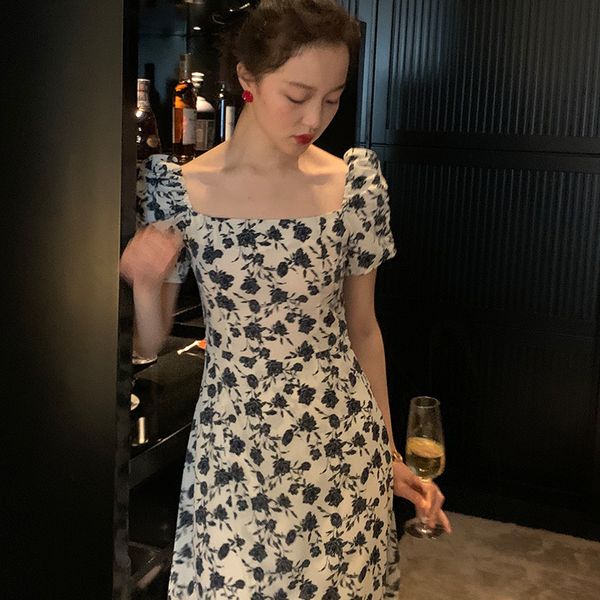 french floral long skirt children's summer 2021 new style slim waist square neck bubble sleeve dress, Black;gray
french floral long skirt children's summer 2021 new style slim waist square neck bubble sleeve dress, Black;gray