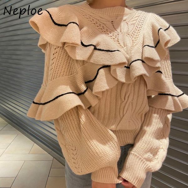 women's sweaters neploe panelled cascading ruffle knitted pullovers 2021 autumn winter o-neck loose coat sweet twist patchwork women sw, White;black
women's sweaters neploe panelled cascading ruffle knitted pullovers 2021 autumn winter o-neck loose coat sweet twist patchwork women sw, White;black