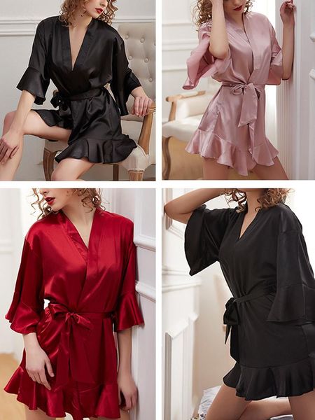 women's sleepwear solid color ice silk stain tracksuit ruffles hem drawstring long sleeeve nightgown women lady bathrobe dressing gown, Black;red
women's sleepwear solid color ice silk stain tracksuit ruffles hem drawstring long sleeeve nightgown women lady bathrobe dressing gown, Black;red