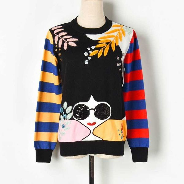 women's knits & tees winter contrast striped sleeve embroidery leaves beaded sequins sunglasses girls knit sweater c-331 agt5, White
women's knits & tees winter contrast striped sleeve embroidery leaves beaded sequins sunglasses girls knit sweater c-331 agt5, White