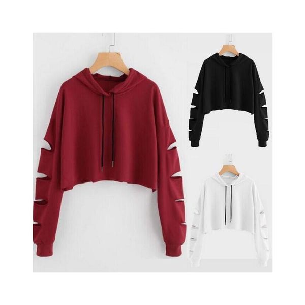 women long sleeve hooded drawstring ripped plain cropped pullover sweatshirt tunics jumper autumn, White
women long sleeve hooded drawstring ripped plain cropped pullover sweatshirt tunics jumper autumn, White