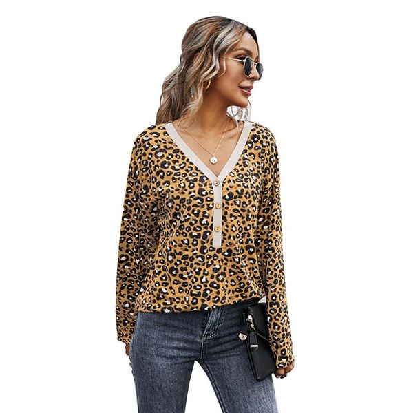 women's blouses & shirts spot european and american products for autumn winter elegant v-neck leopard shirt women, White
women's blouses & shirts spot european and american products for autumn winter elegant v-neck leopard shirt women, White