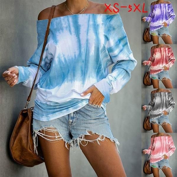 women's t-shirt leosoxs 2021 summer long sleeve fashion casual solid slash neck off shoulder tie dye print lady t shirt loose, White
women's t-shirt leosoxs 2021 summer long sleeve fashion casual solid slash neck off shoulder tie dye print lady t shirt loose, White