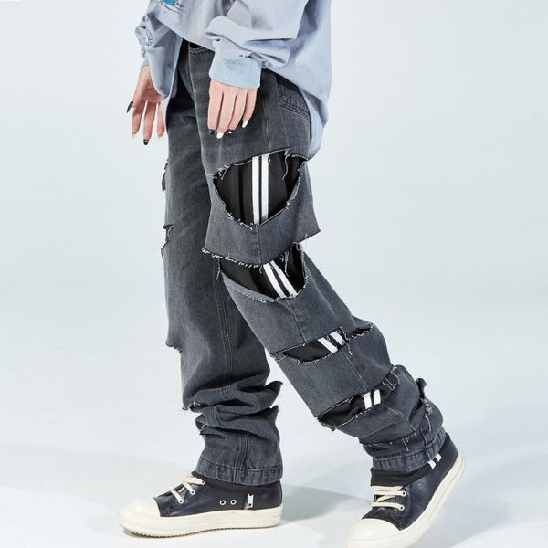 men's jeans men side ripped holes denim jean pants hip fashion straight patchwork casual streetwear trousers joggers, Blue
men's jeans men side ripped holes denim jean pants hip fashion straight patchwork casual streetwear trousers joggers, Blue