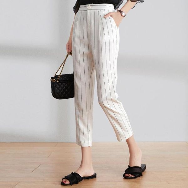 women's pants & capris womens cotton linen striped 2021 summer ol elegant female waist beige pencil harem, Black;white
women's pants & capris womens cotton linen striped 2021 summer ol elegant female waist beige pencil harem, Black;white