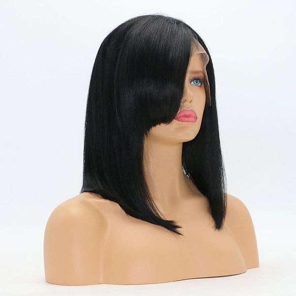 13x4 lace front wig with bangs straight brazilian indian virgin human hair 12in 14in 16in natural black pre plucked frontal wigs, Black;brown
13x4 lace front wig with bangs straight brazilian indian virgin human hair 12in 14in 16in natural black pre plucked frontal wigs, Black;brown
