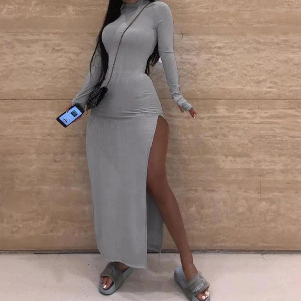 casual dresses 2021 women long sleeve maxi bodycon slit dress autumn solid color turtleneck slim fit ribbed wrapped, Black;gray
casual dresses 2021 women long sleeve maxi bodycon slit dress autumn solid color turtleneck slim fit ribbed wrapped, Black;gray