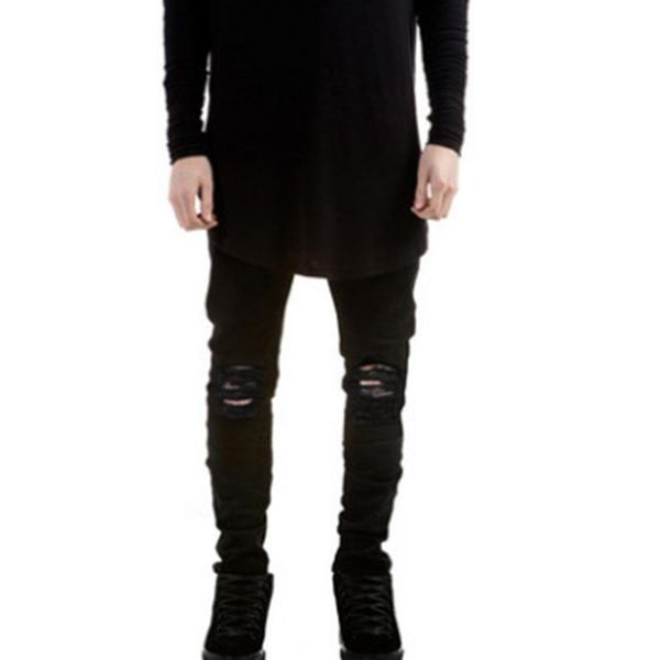 men's jeans black leggings with big holes in the knee slim stretch pants, Blue
men's jeans black leggings with big holes in the knee slim stretch pants, Blue