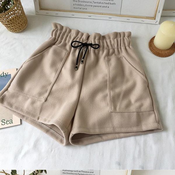 women's shorts women autumn winter high waist lady solid casual loose thick warm elastic straight booty pockets, White;black
women's shorts women autumn winter high waist lady solid casual loose thick warm elastic straight booty pockets, White;black