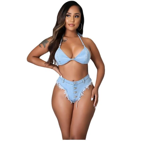 women's tracksuits denim bodycon bodysuit backless halter crop and shorts sets for women jeans ribbons tassels summer style two pie, Gray
women's tracksuits denim bodycon bodysuit backless halter crop and shorts sets for women jeans ribbons tassels summer style two pie, Gray