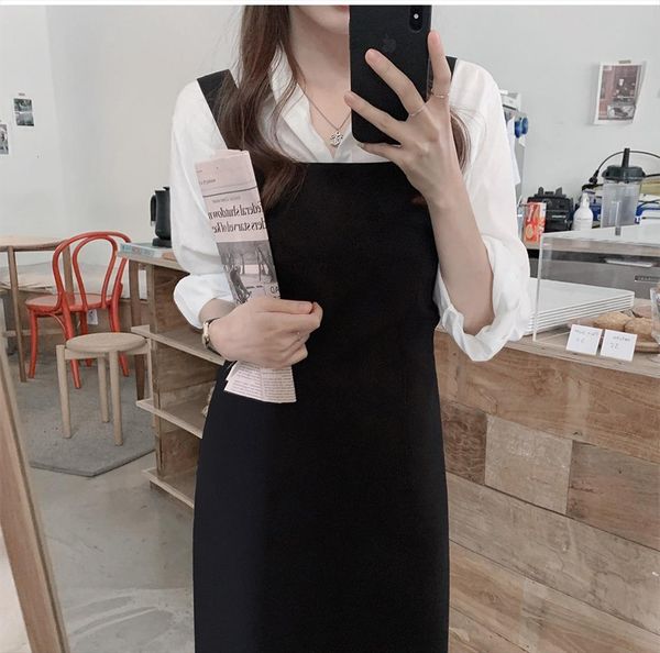 s xl spring summer women dress 2 piece suit sleeveless black vintage dresses female girls suits v neck robe femme, White
s xl spring summer women dress 2 piece suit sleeveless black vintage dresses female girls suits v neck robe femme, White