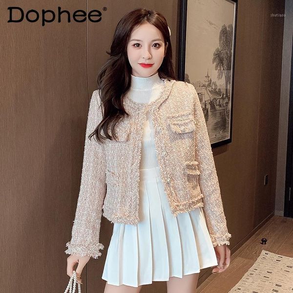 women's wool & blends 2021 spring autumn women clothing hepburn style short tassel tweed jacket female single-breasted o-neck slimming, Black
women's wool & blends 2021 spring autumn women clothing hepburn style short tassel tweed jacket female single-breasted o-neck slimming, Black