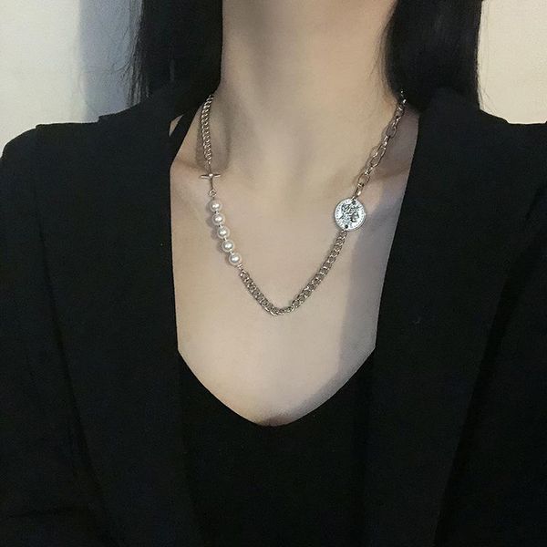 chains woman's necklace personality splicing pearl lady design sense creative hip-hop clavicle chain jewelry, Silver
chains woman's necklace personality splicing pearl lady design sense creative hip-hop clavicle chain jewelry, Silver