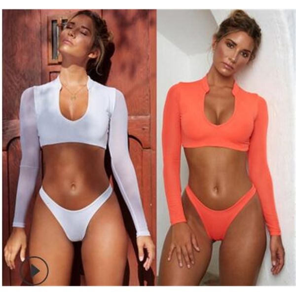 yarn swimwear long low sleeve u-neck net waist women's two-piece swimsuit, White;black
yarn swimwear long low sleeve u-neck net waist women's two-piece swimsuit, White;black