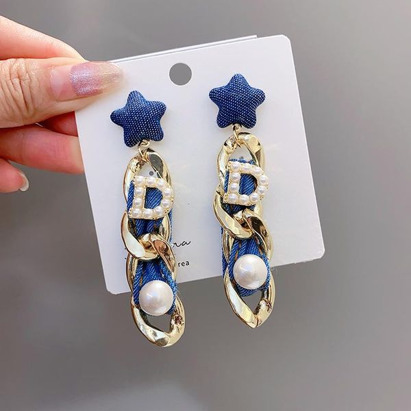 dangle & chandelier drop star earrings for women meat chain blue pearl denim luxury long earings fashion jewelry 2021 wholesale, Silver
dangle & chandelier drop star earrings for women meat chain blue pearl denim luxury long earings fashion jewelry 2021 wholesale, Silver