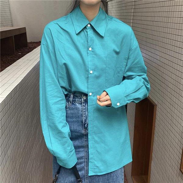 autumn loose minimalist style blue wild long-sleeved shirt lapel long fashion blouse, White
autumn loose minimalist style blue wild long-sleeved shirt lapel long fashion blouse, White