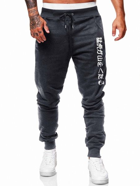 romwe guys japanese print sweatpants 44ev#, Black