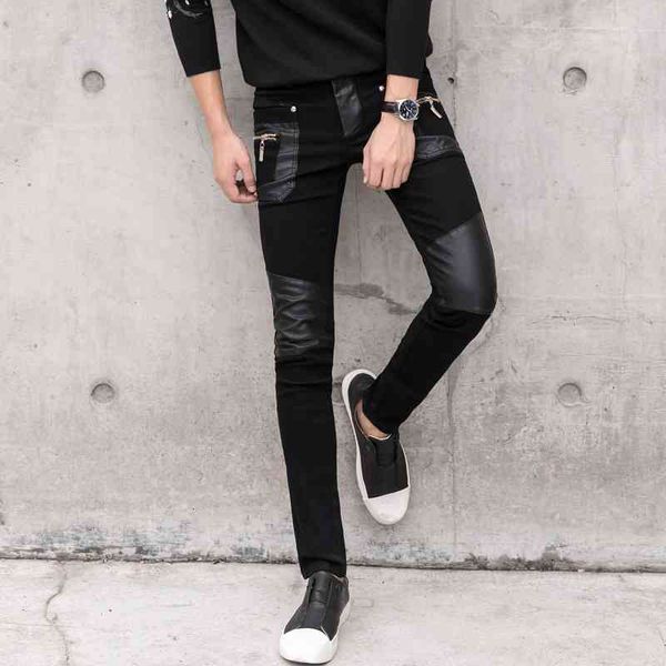 men's pants fashion men faux leather jeans spliced denim trousers male slim fit punk stage singer motorcycle casual g, Black
men's pants fashion men faux leather jeans spliced denim trousers male slim fit punk stage singer motorcycle casual g, Black