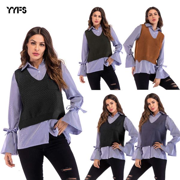 autumn and winter women's split sve v-neck solid color knitted vt sweater for women, White
autumn and winter women's split sve v-neck solid color knitted vt sweater for women, White