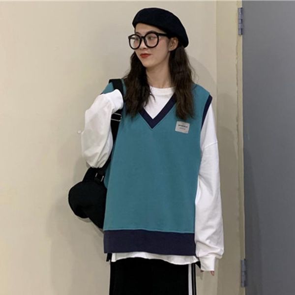 women's vests korean knitted vest for women sleeveless patchwork v-neck pullover loose bf split clothing streetwear style fall, Black;white
women's vests korean knitted vest for women sleeveless patchwork v-neck pullover loose bf split clothing streetwear style fall, Black;white