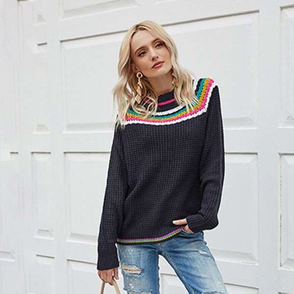 2021 new color patchwork elegant sweater women clothes autumn long sleeve round neck chic knitted pullover casual vintage jumper iz2i, Black
2021 new color patchwork elegant sweater women clothes autumn long sleeve round neck chic knitted pullover casual vintage jumper iz2i, Black