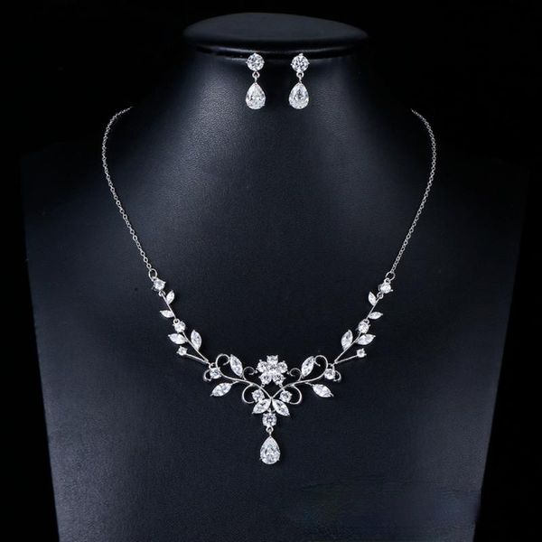 earrings & necklace simple women's jewelry set bridal wedding zircon chain sets for women, Silver
earrings & necklace simple women's jewelry set bridal wedding zircon chain sets for women, Silver