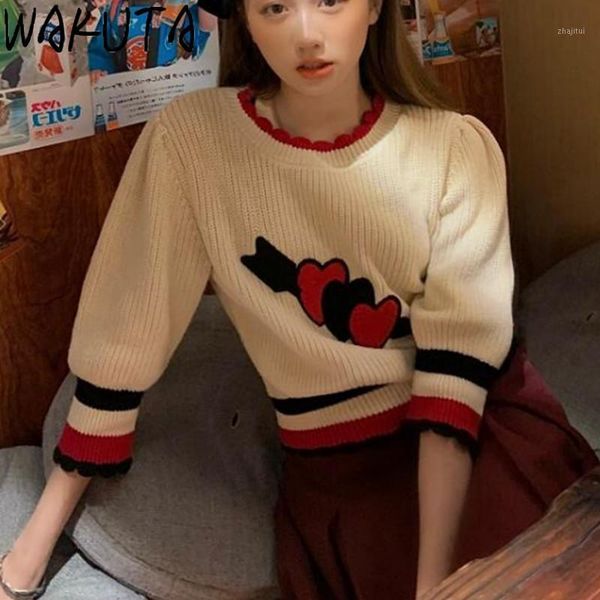 chic japanese knitted crop women 2021 arrival korean fashion loose heart short puff sleeve sweater vintage women's sweaters, White;black
chic japanese knitted crop women 2021 arrival korean fashion loose heart short puff sleeve sweater vintage women's sweaters, White;black