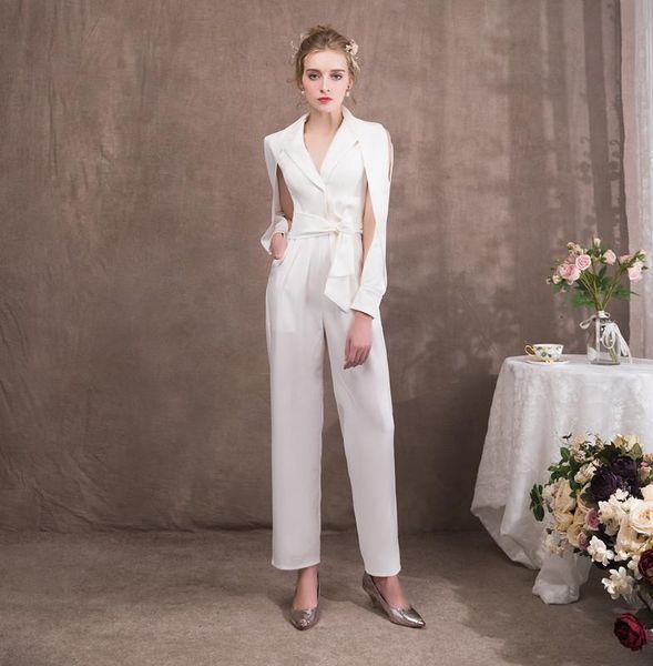 party dresses style long sleeves jumpsuit vestidos de festa v neck zipper back pant suit evening gowns with sash formal dress, White;black
party dresses style long sleeves jumpsuit vestidos de festa v neck zipper back pant suit evening gowns with sash formal dress, White;black