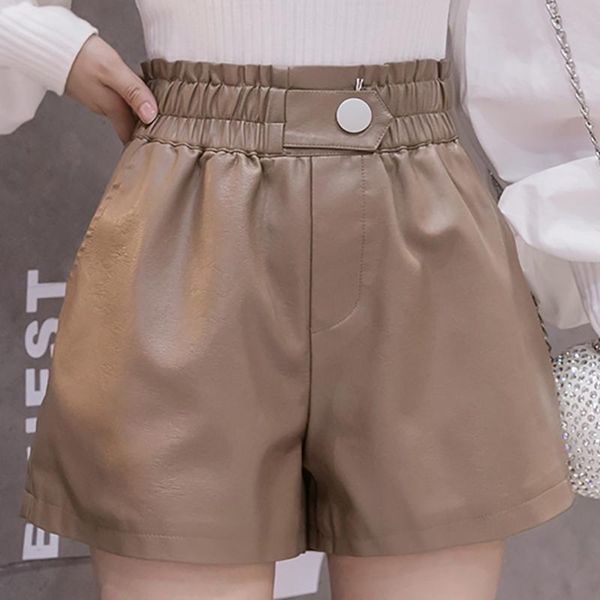 women's shorts khaki pu leather womens elastic waist wide leg faux feminino for women autumn casual loose short femme, White;black
women's shorts khaki pu leather womens elastic waist wide leg faux feminino for women autumn casual loose short femme, White;black