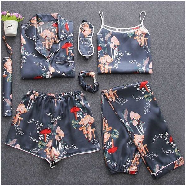 7 pieces silk satin pajamas sets pyjamas sleepwear pijama suit female sleep two piece loungewear 211215, Black;red
7 pieces silk satin pajamas sets pyjamas sleepwear pijama suit female sleep two piece loungewear 211215, Black;red