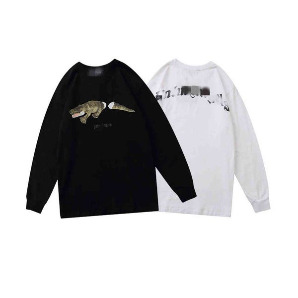 broken tail letter print loose men's and women's long sleeve t-shirt, Black