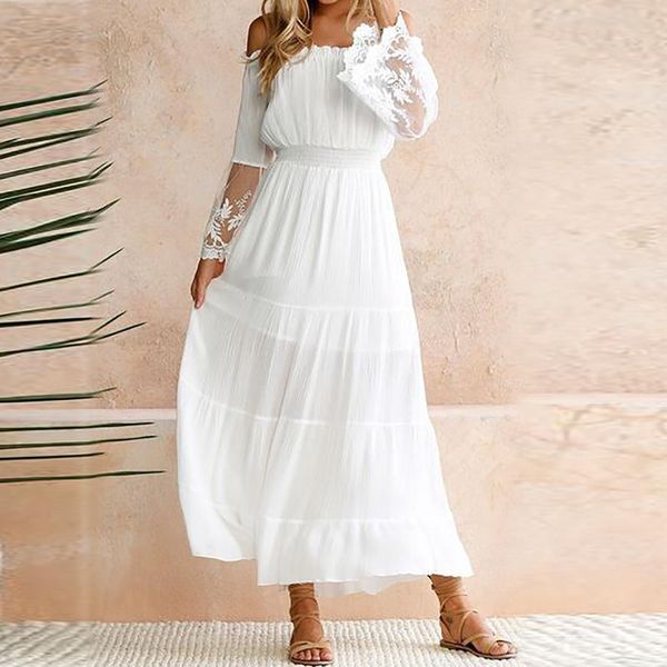 casual dresses solid color dress women elegant lace stitching long korean party sleeve one shoulder maxi for, Black;gray
casual dresses solid color dress women elegant lace stitching long korean party sleeve one shoulder maxi for, Black;gray