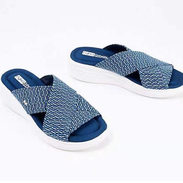 slippers shoes low women rubber horseshoe heels roman fabric, Black