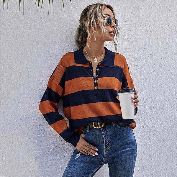 women's sweaters 2021 autumn casual collar sweater winter long sleeve striped loose ladies button knitted jumper for female, White;black
women's sweaters 2021 autumn casual collar sweater winter long sleeve striped loose ladies button knitted jumper for female, White;black