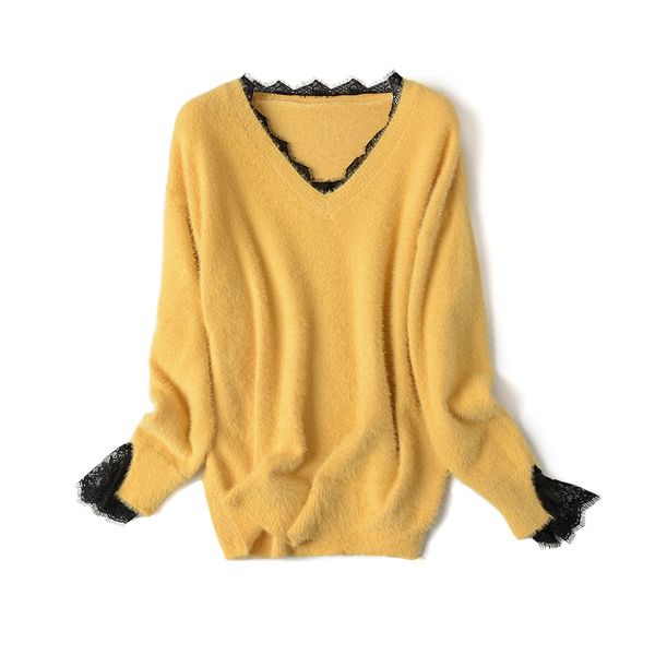 2021 v neck women cashmere sweater autumn winter warm ffy pullovers knitted lace soft female jumper mujer jersey lscx, White;black
2021 v neck women cashmere sweater autumn winter warm ffy pullovers knitted lace soft female jumper mujer jersey lscx, White;black