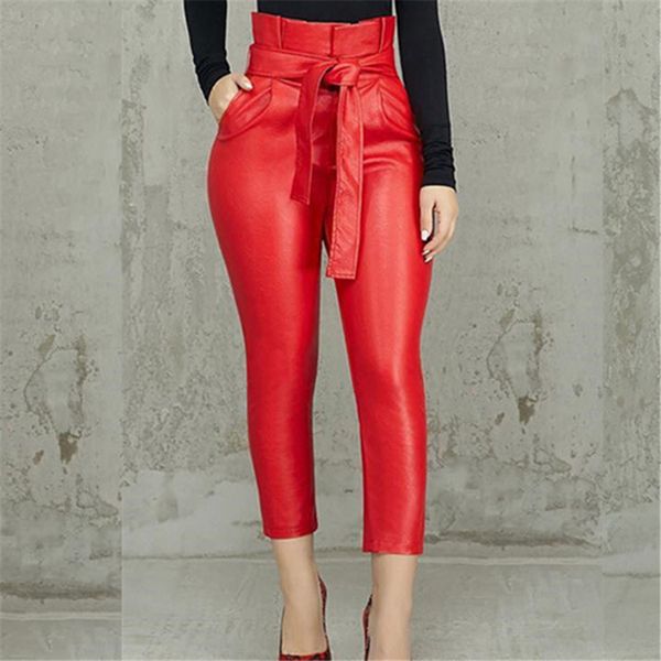 high pu pants bodycon red black with waist belt pockets slim tight trousers women fashion female spring 2021 new wear m1ht, Black;white
high pu pants bodycon red black with waist belt pockets slim tight trousers women fashion female spring 2021 new wear m1ht, Black;white