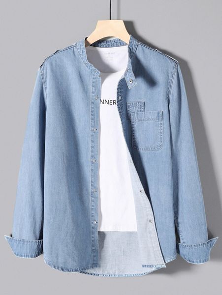men pocket patched denim shirt without tee e8or#, Blue
men pocket patched denim shirt without tee e8or#, Blue