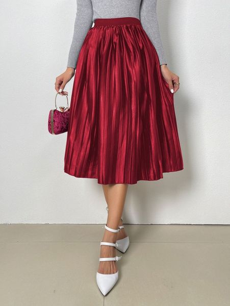 high waist solid pleated skirt q0a3#, Black
high waist solid pleated skirt q0a3#, Black