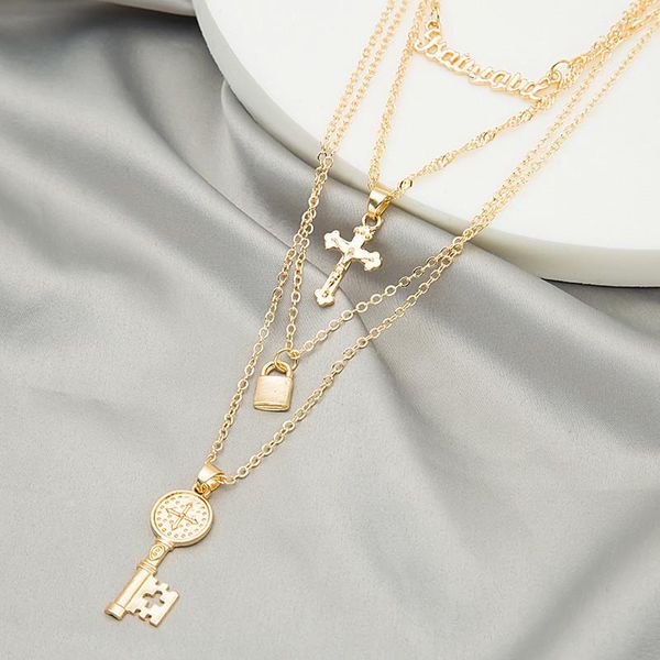 pendant necklaces fashion multilayer round key cross necklace for women girls hip hop geometric charms choker jewelry party gifts, Silver
pendant necklaces fashion multilayer round key cross necklace for women girls hip hop geometric charms choker jewelry party gifts, Silver