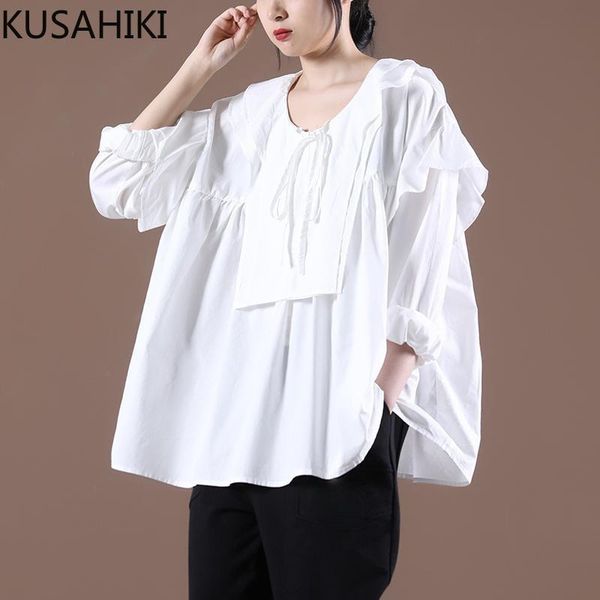 women's blouses & shirts kusahiki sweet woman doll korean bow tie ruffle o-neck blouse causal 2021 long sleeve blusas feminimos 6k710, White
women's blouses & shirts kusahiki sweet woman doll korean bow tie ruffle o-neck blouse causal 2021 long sleeve blusas feminimos 6k710, White